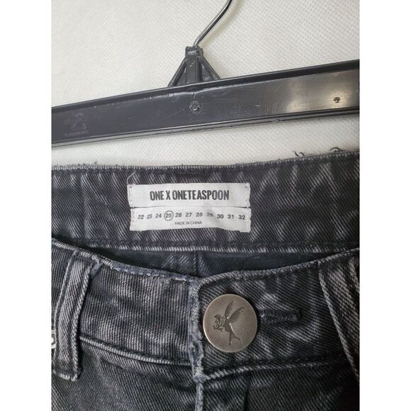 One by OneTeaspoon High Waist Awesome Baggies Distressed Black Denim Jeans Sz 25 - Picture 6 of 13